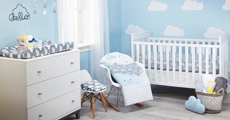 کاغذ دیواری طرح ابر و آسمان برای فنگ شویی اتاق نوزاد